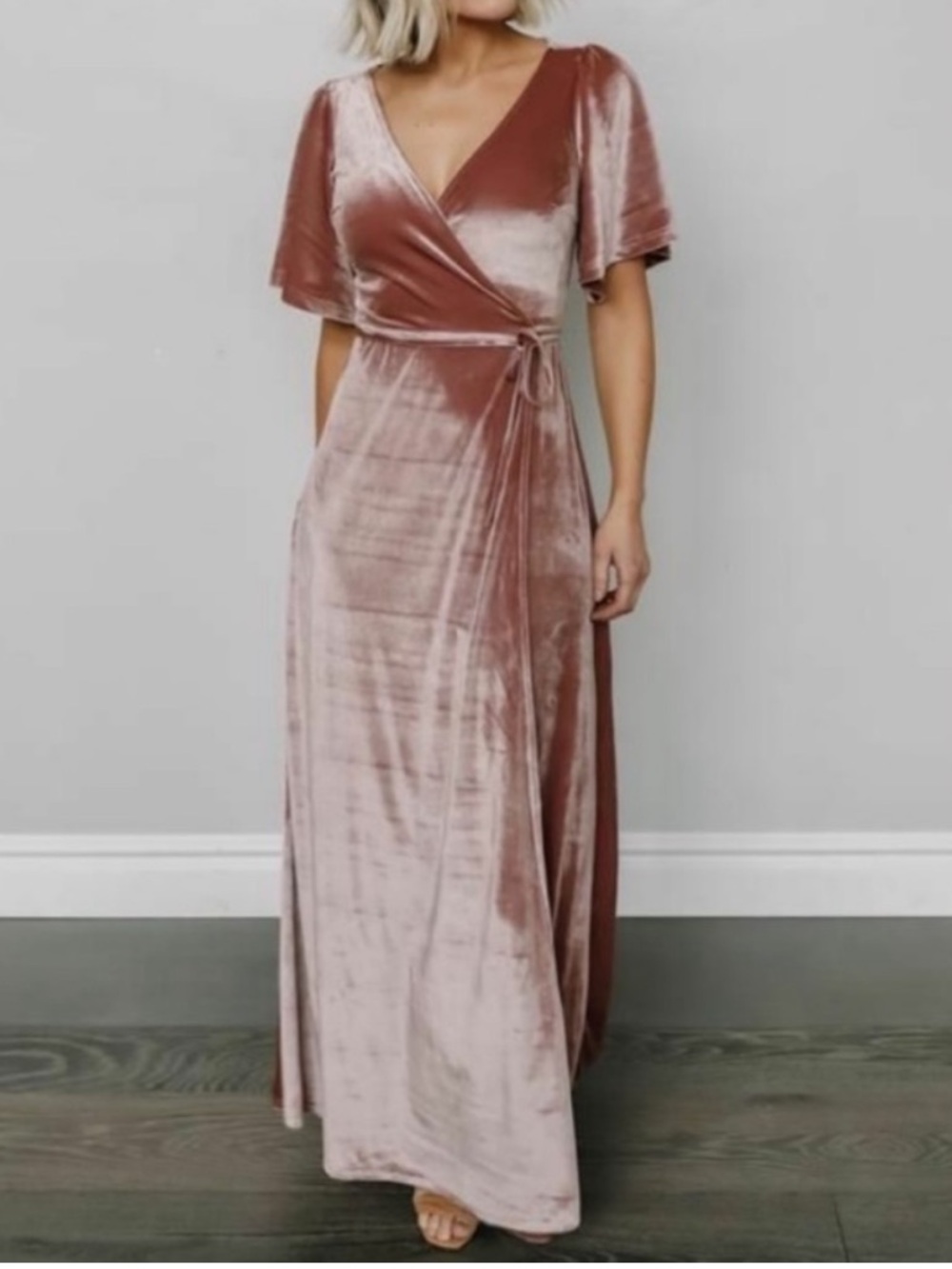 Women’s Baltic Born Meghan Velvet True Wrap Maxi Dress Pink Mauve Size M